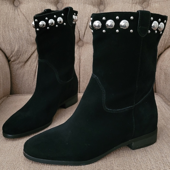 MICHAEL KORS HAYES GENUINE BLACK SUEDE STUDDED BOOTIES - Picture 1 of 13